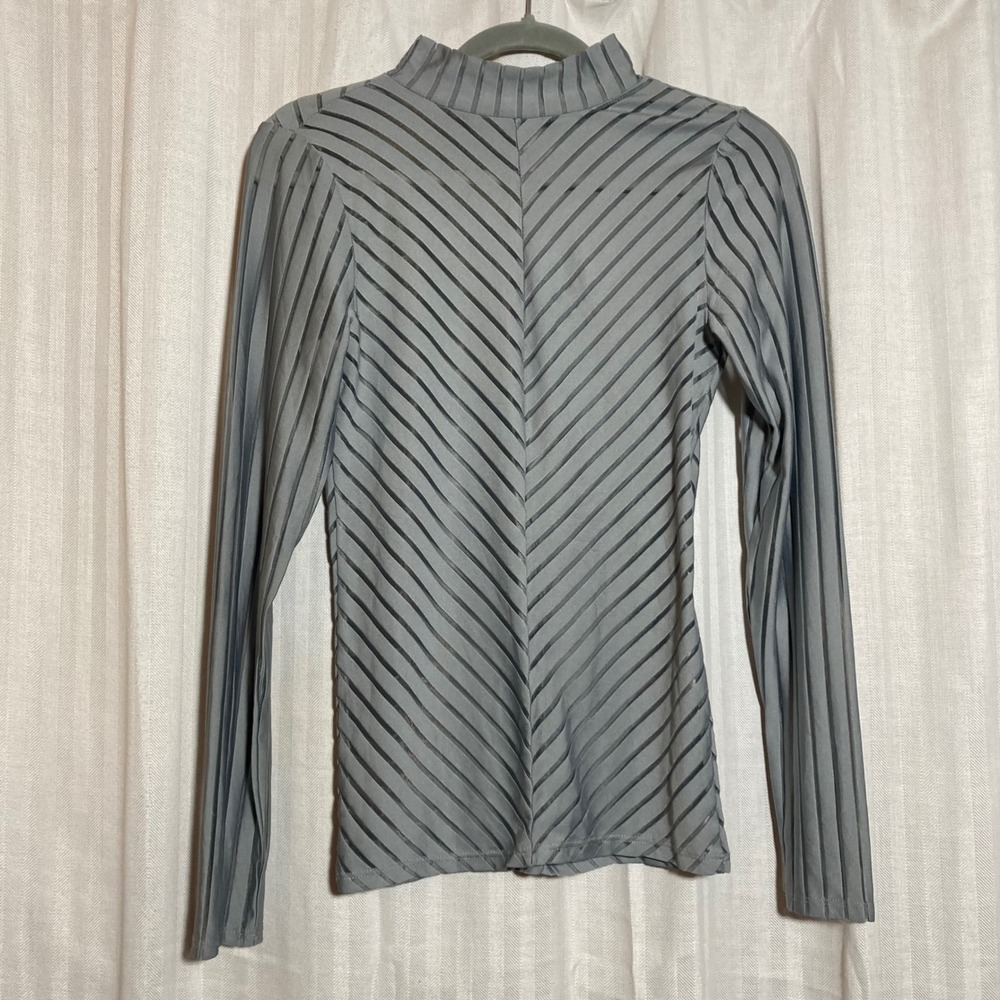 Willow + Root Mock Neck Sheer Stripe Top Grey Long Sleeve S 90s Y2K Minimalist